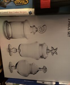 MyGift Clear Glass Apothecary Jars with Lid, Decorative Seashell Design Bathroom Canister, Footed Candy Buffet Containers, Set of 3 35 B1arEIWcCS