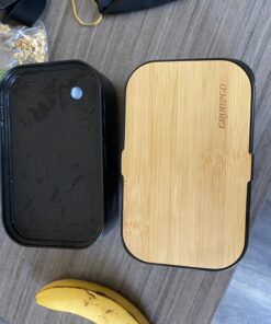 GRUB2GO Premium Bento Lunch Box (Large 68 Oz Capacity) | 2023 Exclusive, 70% Bigger | Includes Bamboo Chopping Board Lid, Carry Bag, 2 Dividers, Utensils, Sauce Container Premium 2021 Model: Executive Black (68 OZ) 50 B1cCEjmPzVS