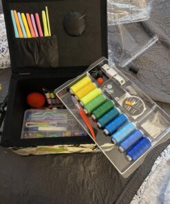 SINGER 07281 Vintage Sewing Basket with Sewing Kit Accessories, 10.5" long x 8" wide x 6" high. 49 B1cETRBNL1S