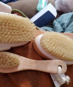 Dry Brushing Body Brush Set with 100% Natural Boar Bristles (Set of 3) | Skin Exfoliating Kit with Long Detachable Back Brush, Contour Body and Face Brushes | Lymphatic Drainage, Cellulite Treatment 37 B1dK1riiqgS