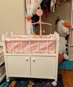 Badger Basket Toy Doll Bed with Storage Cabinet, Gingham Bedding, and Personalization Kit for 22 inch Dolls - White/Pink 46 B1dhRHXCRXS