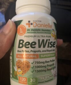 Dr. Danielle's Bee Wise - Bee Pollen Supplement - Bee Well with Royal Jelly, Propolis, Beepollen in 4 Daily Bee Pollen Capsules 36 B1eN0GNGllS