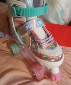 SULIFEEL Rainbow Unicorn 4 Size Adjustable Light up Roller Skates for Girls Boys for Kids A Rainbow Medium - Big Kid 35 B1g1nuMAM S