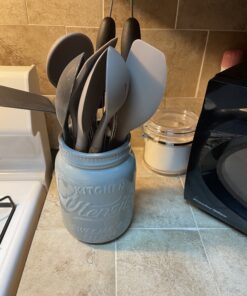 Miusco Non-Stick Silicone Kitchen Utensils Set with Natural Acacia Hard Wood Handle, 5 Pieces, Grey, BPA Free, Baking, Serving and Cooking Utensils Gray 46 B1i5cR8sJiS