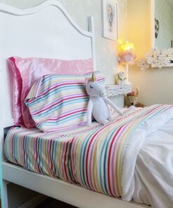 Amazon Basics Kid's Rainbow Stripe Soft Easy-Wash Microfiber Sheet Set, Twin, Multi-Color Rainbow 12 B1lcYMnyJLS