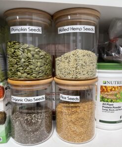 WHOLE HOUSEWARES 24 oz Clear Canister Set with Beech Wood Lids | 2 pcs Food Storage Canister for Kitchen & Pantry Organization and Storage | Ideal for Grains, Sugar, Spices & Herbs set of 2 24oz 14 B1nWxk4vi0S 4