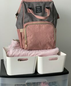 QIMIAOBABY Diaper Bag Backpack,Waterproof Multifunctional Large Travel Nappy Changing Bags… (Pink with gray) Pink With Gray 43 B1nclONFewS