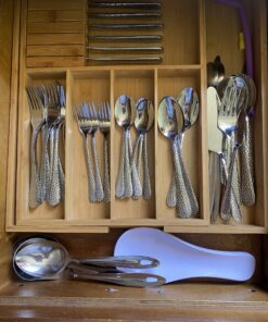 Utensil Organizer for Kitchen Drawers - Bamboo Silverware Organizer - Expandable Utensil Holder and Cutlery Tray with Divider and Removable Knife Block | 17” Long, Adjustable from 13” to 22.2” W' Knife Block 39 B1oT6WG 1mS