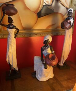 Deco 79 Polystone Woman Standing African Sculpture with Red Water Pots and Black Base, Set of 2 16"H, 4"W, Cream 33 B1oY P8AzqS