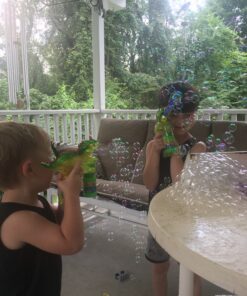 Dinosaur Bubble Gun Light Up Bubbles Shooter, Battery Operated Bubble Maker Toy for Toddlers & Kids, Sound-Free (Extra Refill Bottle and Batteries Included) Green Dinosaur 42 B1pYcg2hSAS