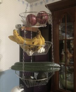 Home Basics Kitchen 3 Tier Wire Detachable Customizable Round Hanging Fruit Baskets , Heavy Duty, Space Saving, Chrome Finish 23 B1rbV5gWQzS