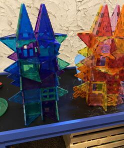 PicassoTiles 180 PCs Magnetic Tile Building Block Deluxe Construction Set with 2 Cars Clear Color Unique Shapes See Through Shape Tiles 3D Playboard Colorful Educational Construction for Kids Ages 3+ 33 B1s7OjI DOS