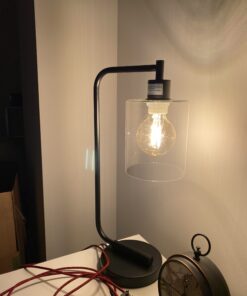 Simple Designs LD1036-BLK Bronson Antique Style Industrial Iron Lantern Desk Bedside Glass Shade Table Lamp, Black No Bulb 26 B1sUHeQ16MS