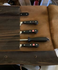 Hide & Drink, Rustic Knife Roll Case (5 pockets), Compact Carry-On Bag for Traveling Chefs & Cooks, Kitchen Tool Storage Organizer, Full Grain Leather, Handmade, Bourbon Brown 33 B1u4Zc2xpHS