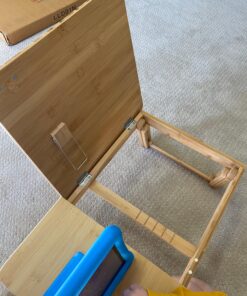 SONGMICS Laptop Desk, Folding Lap Tray, Bamboo Bed Desk with Tilting Top, Small Drawer, for Home Office, Bedroom, Natural ULLD01N 105 B1w43A3xXHS