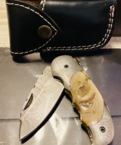 Custom made damascus blade & bolsters ram horn handle,with genuine leather sheath 5060-RD 36 B1wNF2hhQjS