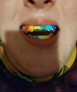 TSANLY 69 Gold Grillz Rainbow Style Like Tekashi69 Set 24K Plated Gold Teeth Grillz for Men + Storage Case + Microfiber Cloth 7 B1wQHTHc1ES