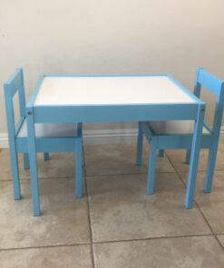 Amazon Basics 3-Piece Wood Kids Table and Chairs Set with Dry Erasable Table Top, Sky Blue, 64 x 49 x 45 cm 32 B1wU qxgKnS