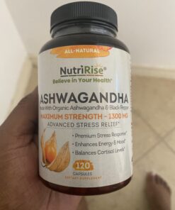NutriRise Organic Ashwagandha Root Capsules with Black Pepper, 1300mg, Natural Stress & Mood, Thyroid, and Immune Support Supplement, Nootropic for Focus & Energy, Gluten Free, 120 Count 37 B1xNMbB0Y1S 2