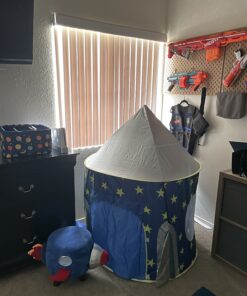 USA Toyz Rocket Ship Pop Up Kids Tent - Spaceship Rocket Indoor Playhouse Tent for Boys and Girls with Included Space Projector Toy and Kids Tent Storage Carry Bag Rocketship Tent 49 B1xfX2hTtQS