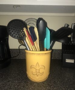 ACK Utensil Holder, Utensil Crock, Modern Kitchen Decor, Kitchen Storage (Fleur De Lis Yellow) Fleur De Lis Yellow 13 B1xlR1xq4oS
