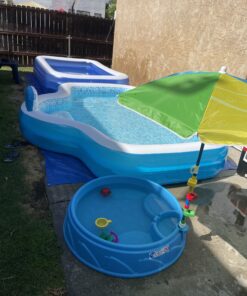 Step2 Play & Shade Pool for Kids, Outdoor Summer Pool with Umbrella, Easy to Assemble, 7 Piece Accessory Kit, Toddlers 2+ Years Old, Multicolor 31 C137zBZAS