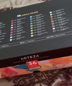 ARTEZA Metallic Acrylic Paint, Set of 36 Colors, 0.74 oz/22 ml Tubes with Storage Box, Rich Pigments, Non Fading, Non Toxic Paints for Artist & Hobby Painters, Art Supplies for Canvas Painting 36 x 22ml (0.74 fl oz) Metallic 40 C15TrkGo 8S 1