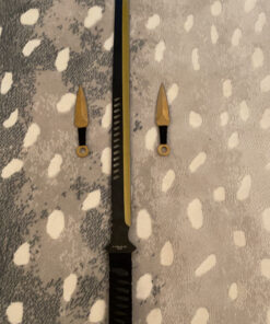 Wartech K1020-65-GD 440 Stainless Steel Full Tang Blade Ninja Hunting Machete Sword with Throwing Knives (2 Piece), 27", Gold 9 C176bMuAxaS