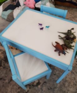 Amazon Basics 3-Piece Wood Kids Table and Chairs Set with Dry Erasable Table Top, Sky Blue, 64 x 49 x 45 cm 33 C17TYfzauVS