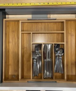 Expandable Bamboo Silverware Organizer - Kitchen Drawer Organizer, Utensil Holder - Drawer Organization and Storage in Kitchen, Bathroom or Bedroom, 17” Long, Adjustable from 13” - 22.2” Wide, 2” Deep 33 C18BKNMbjyS