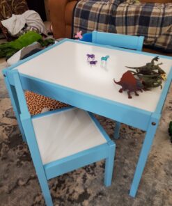 Amazon Basics 3-Piece Wood Kids Table and Chairs Set with Dry Erasable Table Top, Sky Blue, 64 x 49 x 45 cm 34 C18crCy3TWS