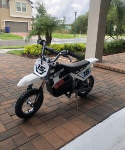 Razor MX400 Dirt Rocket 24 Volts Motocross Electric Dirt Bike with Hand Operated Brakes, Retractable Kickstand, and Folding Metal Pegs, White 21 C18gE2yk7S