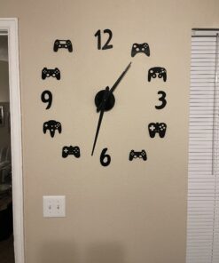 The Geeky Days Video Game Controllers DIY Large Gamer Wall Clock Game Room Decor Modern Design Freamless Giant Wall Clock Game Boys Room Wall Watch (Black) Black 13 C19B yomovS