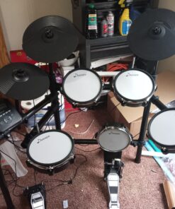 Donner DED-200 Electric Drum Sets with Quiet Mesh Drum Pads, 2 Cymbals w/Choke, 31 Kits and 450+ Sounds, Throne, Headphones, Sticks, USB MIDI, Melodics Lessons (5 Pads, 3 Cymbals) 26 C1ADnhr6isS