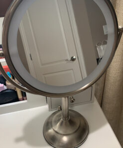 VESAUR 10" Extra Large and 17" Tall Lighted Makeup Mirror, 1X/5X Magnifying Vanity Mirror with 3 Colors Dimmable, 52 Premium LED Lights, 360° Rotation Table Mirror 2 Power Supply, Pearl Nickel XX-Large 51 C1BRXhINLSS