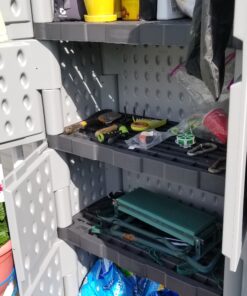 Rubbermaid Freestanding Storage Cabinet, Five Shelf with Double Doors, Lockable, Large, 690-Pound Capacity, Gray, For Garage/Outdoor, Garden Tools/Toys/Power Tools/Pool Accessories 44 C1Bxi6w1PnS