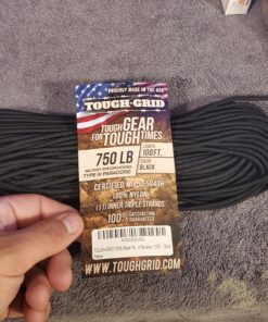 TOUGH-GRID Premium 750lb Paracord 100% Nylon Type IV Mil-Spec Parachute Cord - Certified MIL-C-5040H - UV/Abrasion Resistant - Heavy Duty Strands - Made in USA and Used by US Military Black 100Ft. (Coiled in Bag) 28 C1DwTWk1GWS