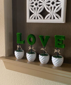 MyGift Set of 4 Decorative Artificial Sculpted Topiary Hedge Planter with Lettering That Spell Love in White Ceramic Pots 25 C1GIkvkyLhS