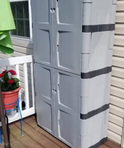 Rubbermaid Freestanding Storage Cabinet, Five Shelf with Double Doors, Lockable, Large, 690-Pound Capacity, Gray, For Garage/Outdoor, Garden Tools/Toys/Power Tools/Pool Accessories 45 C1GvYUR3COS