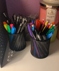 MaxGear Pen Holder for Desk, 3 Pack Pencil Holder, Non-Slip EVA Pad, Premium Mesh Metal Pen Holder, Desk Accessories & Workspace Organizers for Home, School & Office, Black, 3.7’’ Tall Mesh Black- 3.7" Tall 32 C1JDSYtngHS