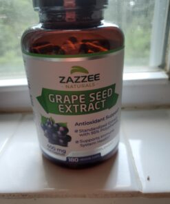 Zazzee High Strength Grape Seed 50:1 Extract, 20,000 mg Strength, 180 Vegan Capsules, 95% Polyphenols, 6 Month Supply, Concentrated, Standardized 50X Extract, 400 mg per Capsule, Non-GMO, All-Natural 35 C1KgQRSr2aS