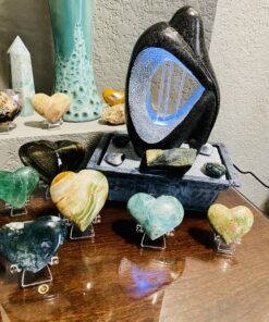 Modern Silhouette Zen Indoor Small Tabletop Water Fountain with 4-LED Light Cluster Faux Black Marble Stone 10" for Table Desk-Top Office Bedroom House Relaxation Living Room - John Timberland 34 C1M3ez5VduS