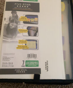 Five Star 7 Pocket Expanding File Organizer, Plastic Expandable File Folders with Customizable Tabs & Clear Cover, Holds 11" x 8-1/2", Zipper Closure, White (72508) 25 C1NJ20g6oRS