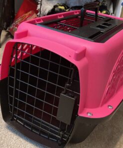 Petmate Two Door Pet Kennel for Pets up to 15 Pounds, Pink/Black, 19" Long, Made in USA Two-door 19.0"L x 13.0"W x 10.0"H 38 C1PmYG0F6SS