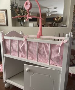 Badger Basket Toy Doll Bed with Storage Cabinet, Gingham Bedding, and Personalization Kit for 22 inch Dolls - White/Pink 59 C1QedkwwGFS