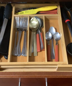 Expandable Bamboo Silverware Organizer - Kitchen Drawer Organizer, Utensil Holder - Drawer Organization and Storage in Kitchen, Bathroom or Bedroom, 17” Long, Adjustable from 13” - 22.2” Wide, 2” Deep 43 C1S5Z2fwgS