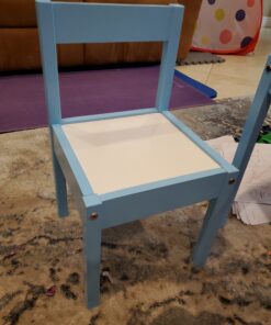 Amazon Basics 3-Piece Wood Kids Table and Chairs Set with Dry Erasable Table Top, Sky Blue, 64 x 49 x 45 cm 35 C1TjbdrXHTS