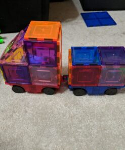 PicassoTiles 2 Piece Car Truck Construction Kit Toy Set Vehicle Educational Building Tile Magnetic Blocks Puzzle Magnets Toys with Re-Enforced Hitch and Long Bed for Girls Boys Toddler Ages 3+ PT20 53 C1VwAV0FrS