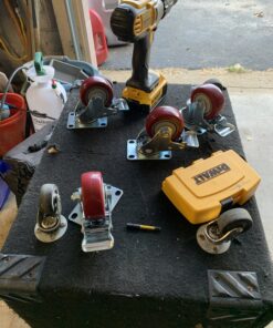 COOCHEER Casters, 3'' Heavy Duty Casters, Load 1200lbs, Lockable Bearing Caster Wheels with Brakes, 360-degree Top Plate Swivel Casters for Furniture and Workbench, Casters Set of 4, Red (Free Screws) 31 C1YZScvkktS