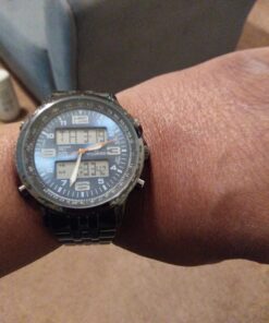 VIGOROSO Men's LED Analog Digital Date Week Sports Outdoor Steel Blue Dial Watch Black&Blue 38 C1Yl7mUZO5S